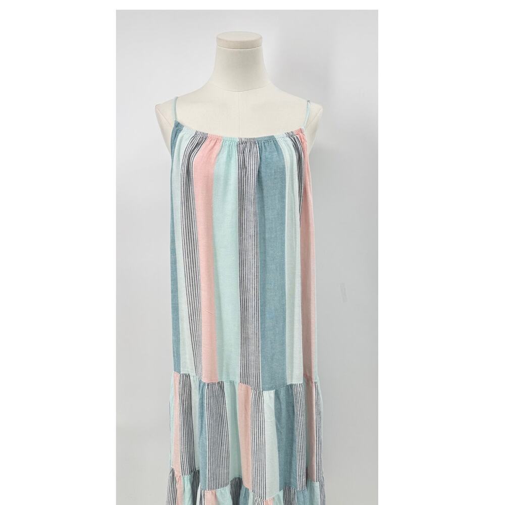 Rails Stripe Sleeveless Linen Midi Dress White Pink Green Long Sundress M